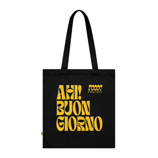 Foggy Project's "Ahi! Buongiorno" Organic Cotton Tote Bag Black